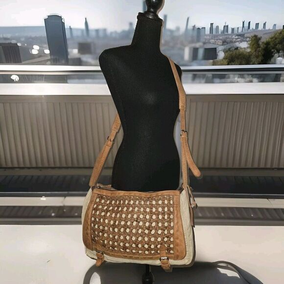 Anabaglish Sundance Canvas/Leather Large Distressed Messenger Bag 16x11x5 - Picture 1 of 14